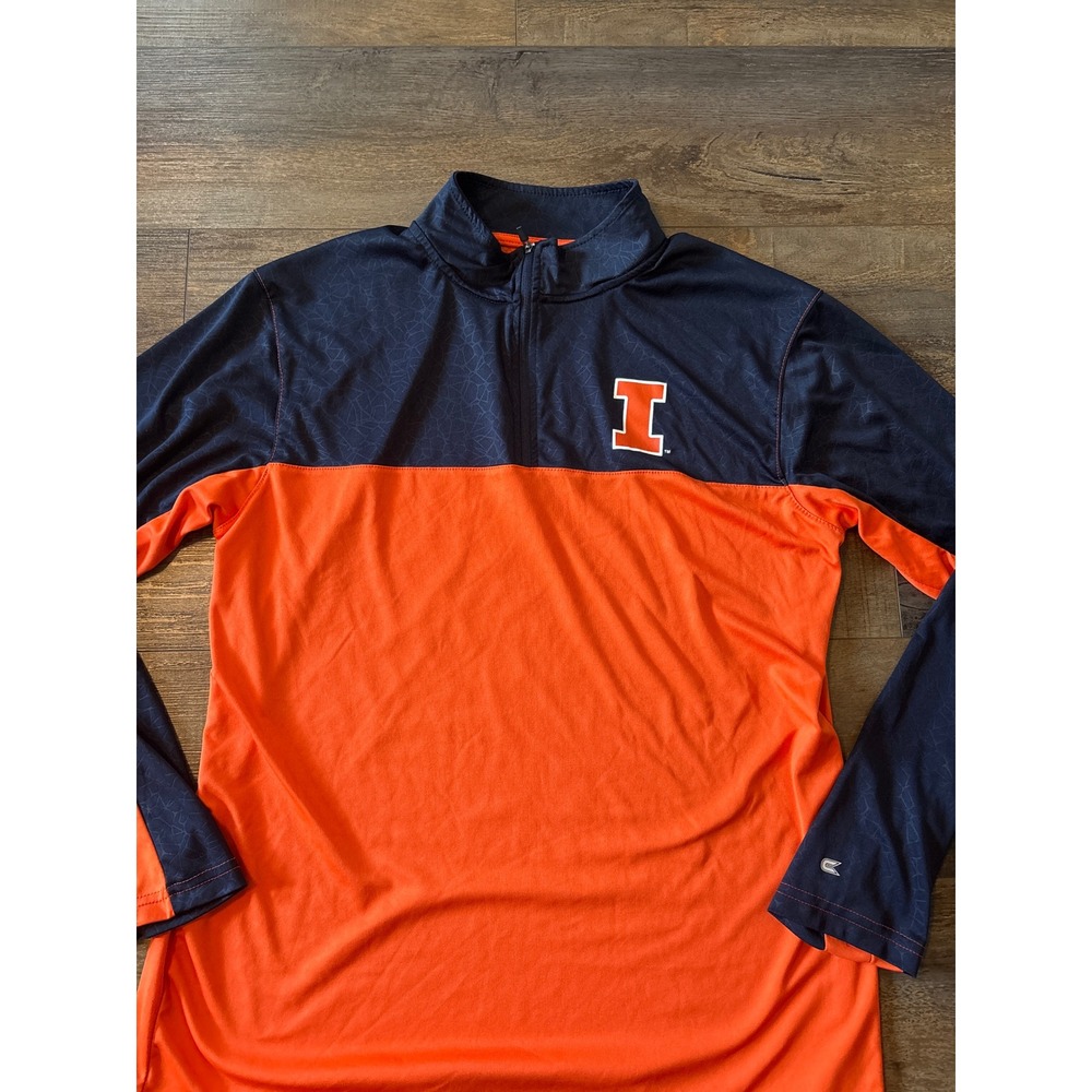 Colosseum Illinois Fighting Illini Mens Large Quarter Zip Pullover Orange Navy